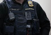 Portland Police officer Dave Baer wears an Axon body-worn camera on Thurs., Aug. 17, 2023.