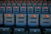 Padded chairs complete with an Oregon State Beavers logo in the Coastal Club section of the west side of newly-renovated Reser Stadium in Corvallis, Oregon on Tuesday, Aug. 8, 2023. 