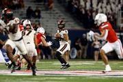Quarterback DJ Uiagalelei (5) of the Oregon State Beavers attempts a pass during the first half against the Arizona Wildcats at Arizona Stadium on October 28, 2023 in Tucson, Arizona. (Photo by Chris Coduto/Getty Images)