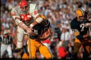 Kansas City Chiefs defensive tackle Buck Buchanan sacks Green Bay Packers quarterback Bart Starr during Super Bowl I on Jan. 15, 1967, at Memorial Coliseum in Los Angeles.