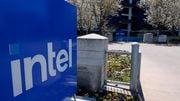 Intel's logo displayed at the company's headquarters campus in Santa Clara, California.
