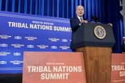FILE - President Joe Biden speaks at the White House Tribal Nations Summit at the Department of the Interior in Washington, Nov. 30, 2022. Biden will sign an executive order during a 2023 tribal nations summit that aims to make it easier for Native Americans to access federal funding and have greater autonomy over how to invest those funds. (AP Photo/Patrick Semansky, File)