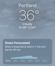Weather apps forecasted snow in Portland Thursday morning.