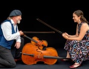 Alasdair Fraser and Natalie Haas are pictured here in this publicity photo with the violin and cello that was stolen out of their rental car in downtown Portland on Monday, Nov. 13, 2023. (Submitted photo)