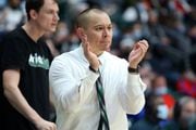Portland State head coach Jase Coburn as the Vikings host the Portland Pilots in a men's college basketball game at Viking Pavilion on Tuesday, Nov. 23, 2021.
